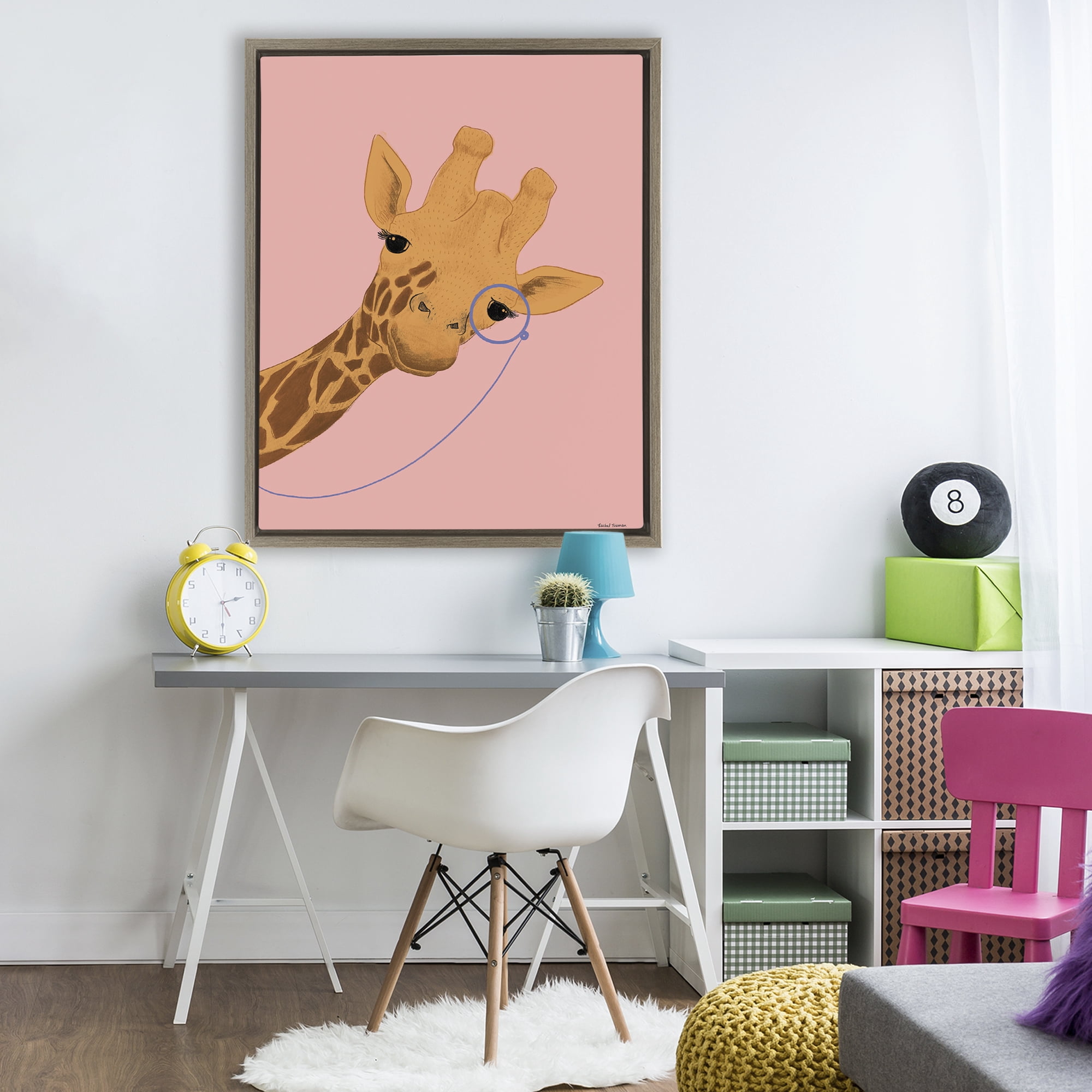 Stupell Industries Playful Giraffe with Monocle Brown Framed Floater Canvas Wall Art, design by Rachel Nieman