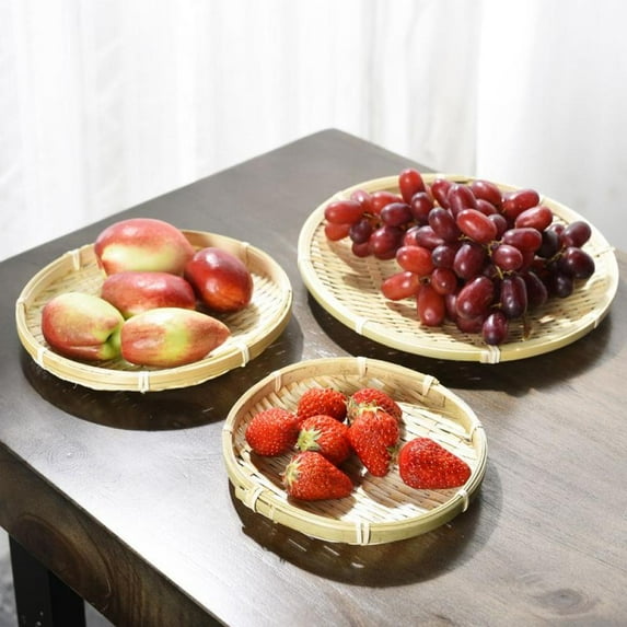 Practical Handmade Weaving Bamboo Sieve Raft Round Dustpan Fruit Bread Basket Kitchen Storage