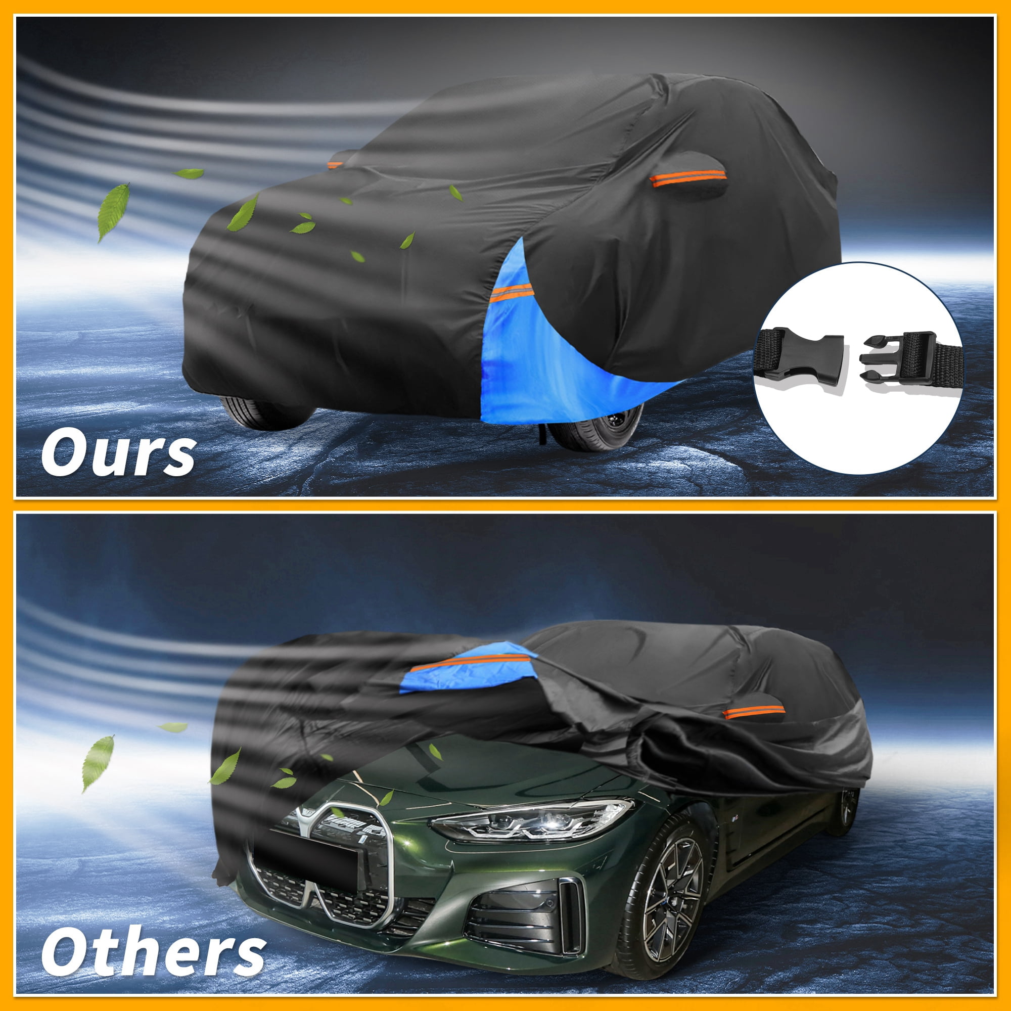 Unique Bargains Waterproof Car Cover for BMW I4 2022-2024 210D-PU Black Blue
