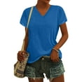 thumbnail image 2 of Tshirts Shirts for Women Cap Short Sleeve Summer Casual V Neck Solid Color Casual Loose Fit Blue Workout Tops Sizes S, 2 of 7