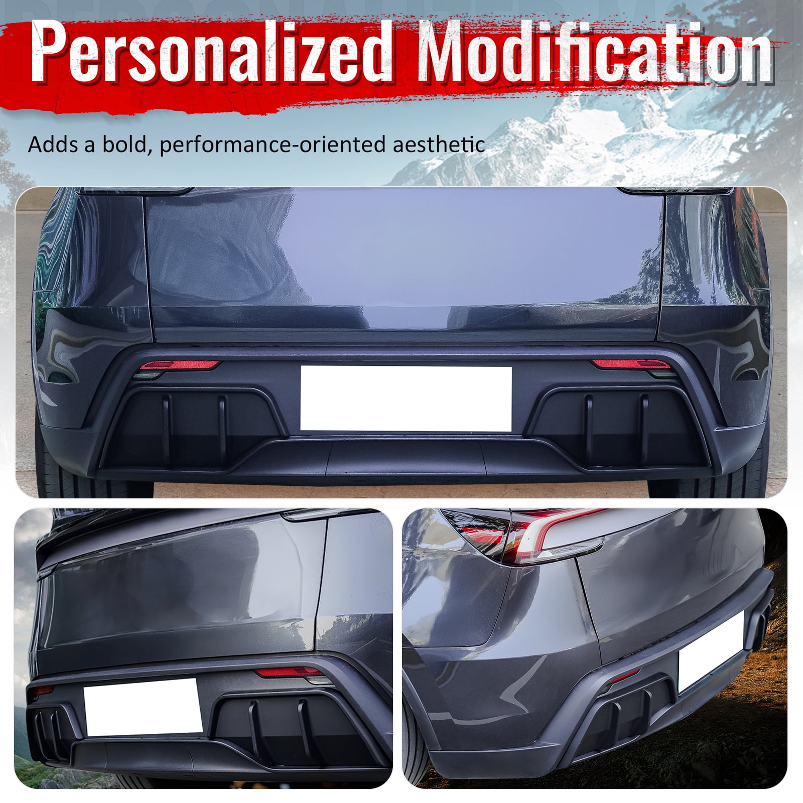 Ikon Motorsports Rear Aprons, Compatible with 2025-2026 Tesla Model Y Juniper,  IKON Style PP Polypropylene PP Gloss Black Rear Bumper Lip Lower Side Spat Valance Winglet Canard Protector 2PC