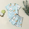 thumbnail image 2 of Easter Outfits for Boys Short Sleeve Funny Bunny Suit Easter Egg Shirt Holyweek Shirts Casual Crewneck Tops Shorts 2 PC Sets Children Clothes Light Blue 6-7 Years, 2 of 7