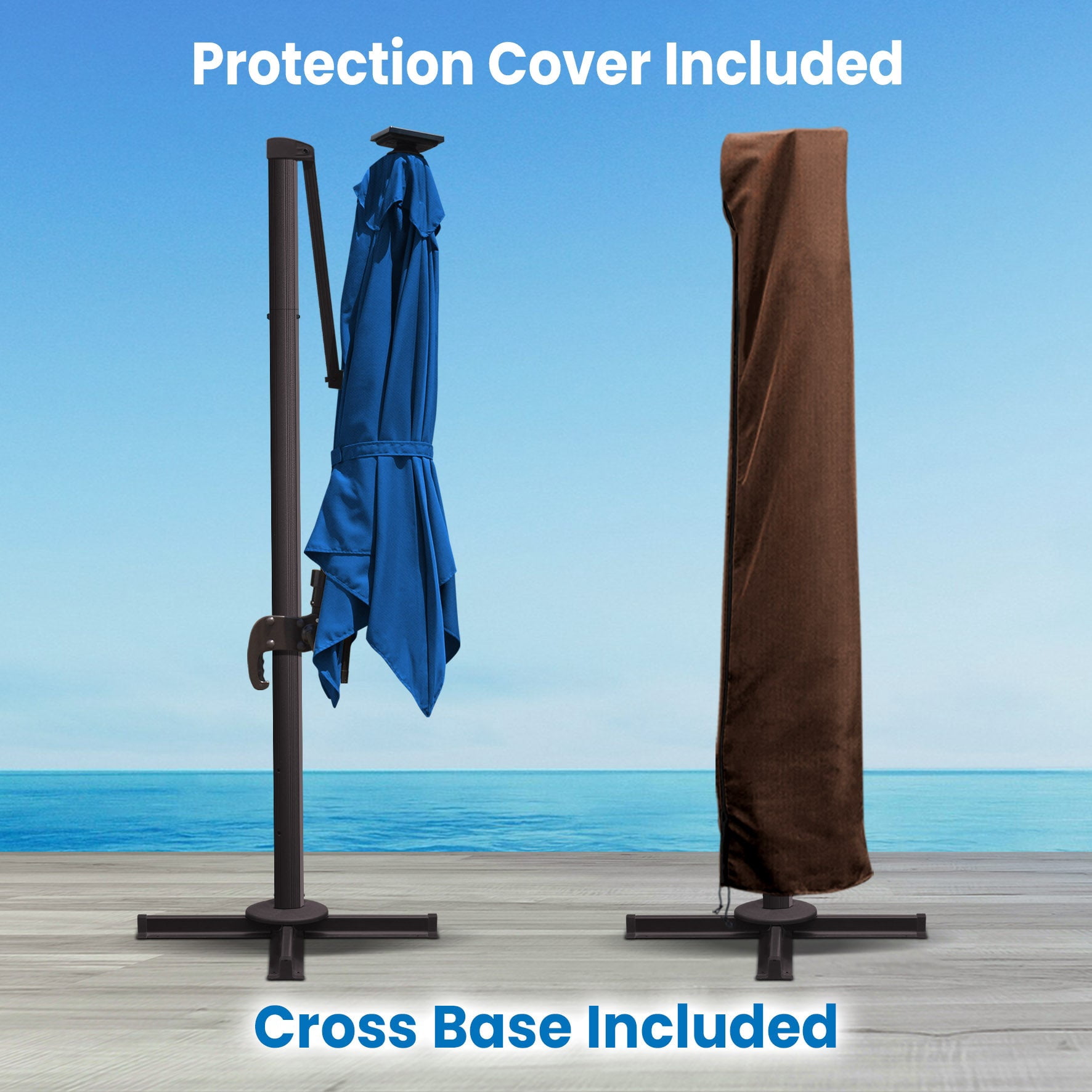 SUNNYOUTDOOR 8'x8' Deluxe Cantilever Umbrella LED Lighted Umbrella Sunbrella Cover Patio Umbrella Garden Outdoor (Sky Blue)
