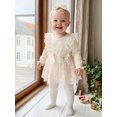 thumbnail image 5 of Cjfdfy Newborn Baby Girls Lace Dress Fall Clothes Bodysuit Ruffle Long Sleeve Floral Lace Romper Dress And Bow Headband Infant Cute Coming Home Outfit Fall Winter Outfit 0-18 Months, 5 of 9