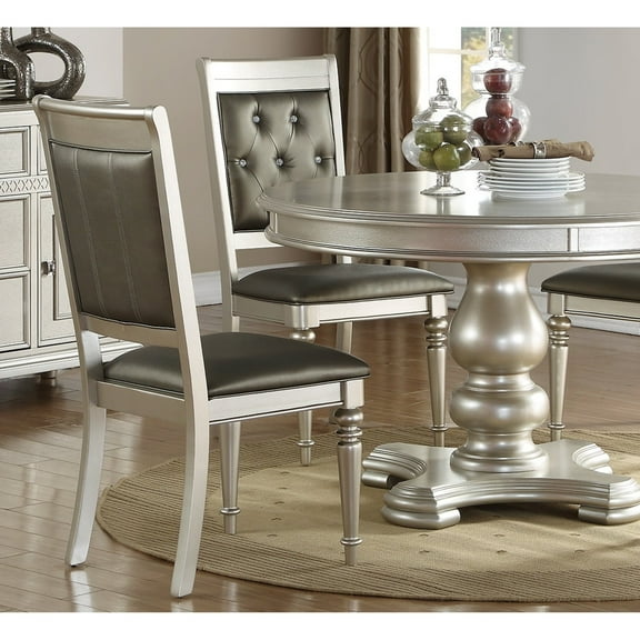 Newboti Furniture Luxury Silver Accent Tufted Upholstered Chairs Set of 2 Dining Side Chairs 07320