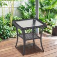 thumbnail image 2 of Gymojoy Outdoor Side Table with Storage Wicker Patio Side Table, Tempered Glass Top End Table for Balcony Porch Deck,Black, 2 of 8