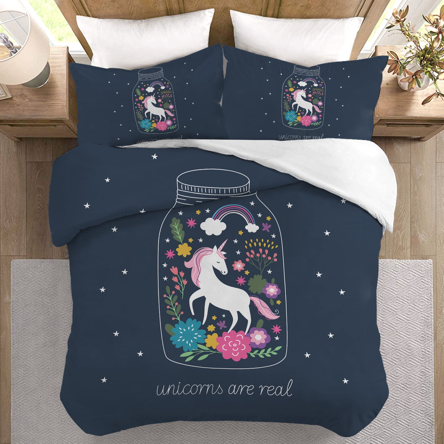 Arightex 3pcs Unicorn Duvet Cover Set Twin Size,Soft Microfiber Unicorns Gifts for Girls