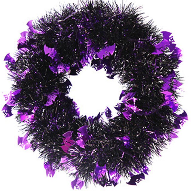 350ML*200ML purple Guirnalda decorativa de Halloween, guirnalda redonda de oropel, decoración de pared para puerta colgante para fiesta de Navidad y Halloween