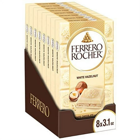 Ferrero Rocher Premium Chocolate Bars White Chocolate Hazelnut Individually Wrapped Holiday Chocolate Great for Holiday Gift Baskets 3.1 oz each 8 Pack (BB 04/26/2025)