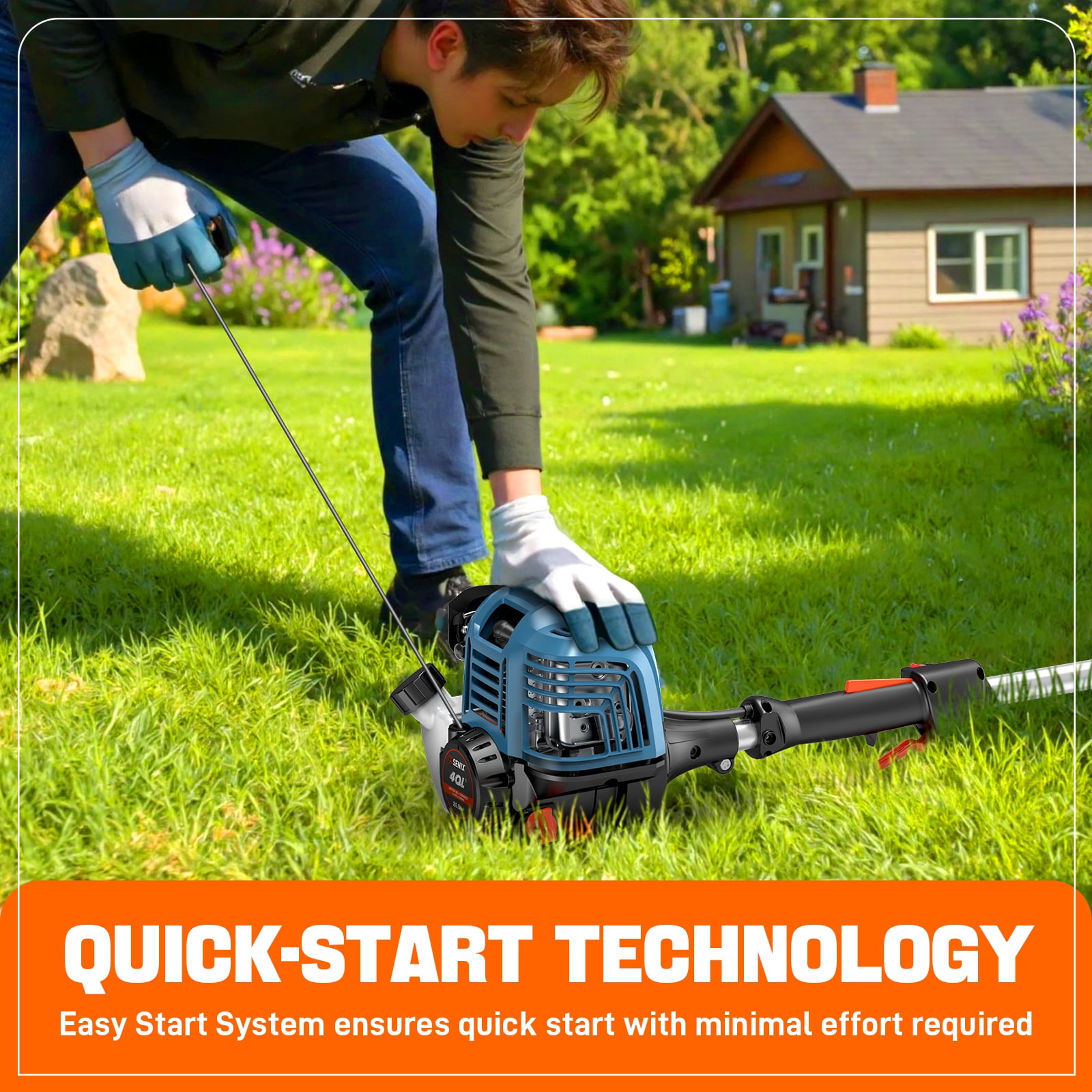 SENIX 17.7" 26.5cc 4-Cycle Gas Weed Eater, 11.3lb Curved Shaft Handle Adjustable String Trimmer Weed Wacker, GTC4QL-L