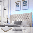 thumbnail image 6 of Blotout- Queen LED Upholstered Bed Frame with Wingback Headboard, Velvet Diamond Button Tufted Bed Frame USB & Type-C Ports and Side Pockets, Wood Slats Support, No Box Spring Needed, 6 of 10