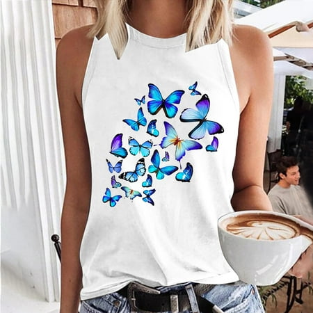 

FREE SHIPPING-camisole Women s Sleeveless Summer Casual Tops O-Neck Printing Sleeveless Vest Tops nightgowns for women lingerie valentines day birthday gifts White