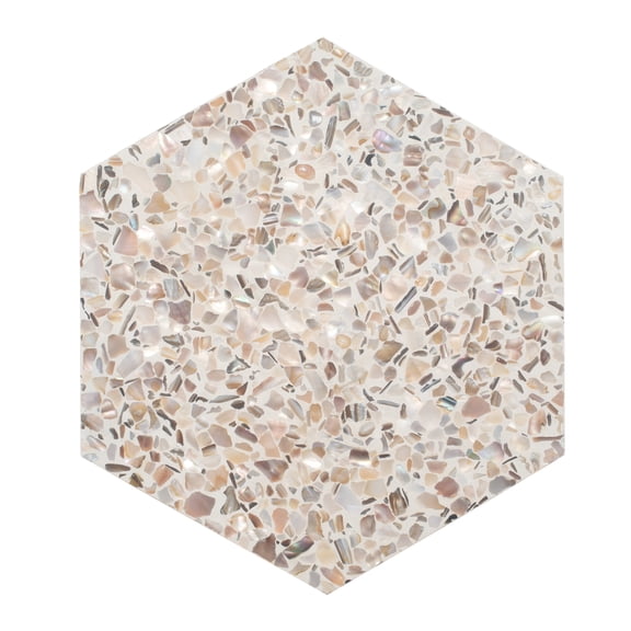 Amalfi 9x8 in. Ivory White with Copper flecks Glossy Shell, Terrazzo Hexagon Wall and Floor Tile (1.8 sq ft/case, 5-Pack)