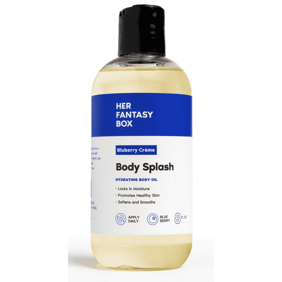 Her Fantasy Box | Body Splash Blueberry Crème Fragrance Oil – Fruity Creamy Berry Scent with Vanilla Sugar & Citrus Notes, Lightweight Hydrating Body Oil, Vegan & Cruelty Free
