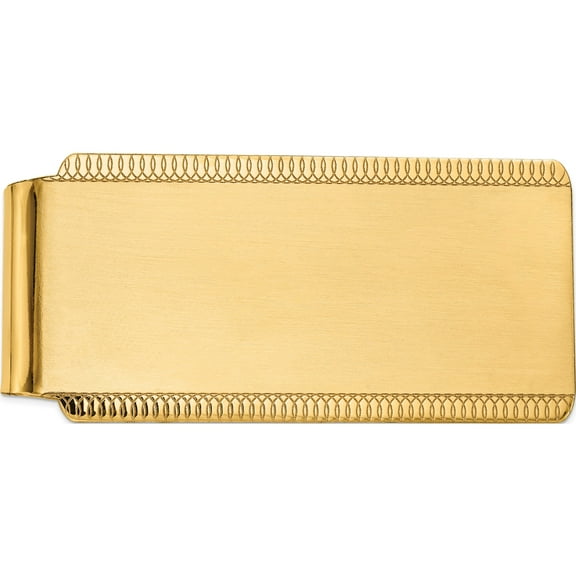 14K Yellow Gold Men's Engraveable Sandblast Edge Money Clip (55 X 26) Made In United States mc196