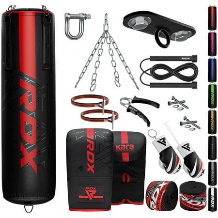 RDX 13PC Punching Bag Anti Swing Heavy Filled Set, Non Tear Maya Hide Leather Adult Bag with Ceiling Hook Punching Gloves Chain, Kickboxing Boxing MMA Muay Thai Karate Training, 60 lb, 80 lb