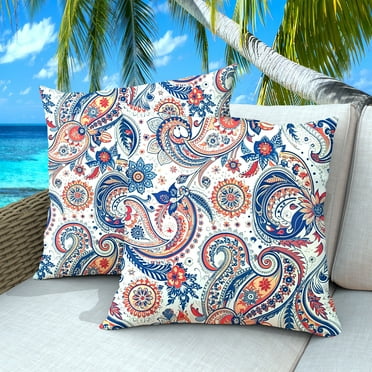 PYPUMSA Outdoor Waterproof Pillows Set of 2, Outdoor Decorative Feather Down Throw Pillow Embroidery Printed Floral Decor Pillow Inesrts for Sofa Couch Patio Seat , 18x18 Inch