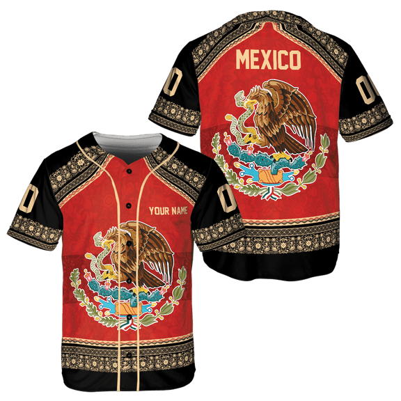Lotusprinthandmade Personalized Mexico Flag Eagle Baseball Jersey XS-5XL Multicolor (M), custom name mexico eagle jersey, mexican baseball shirt