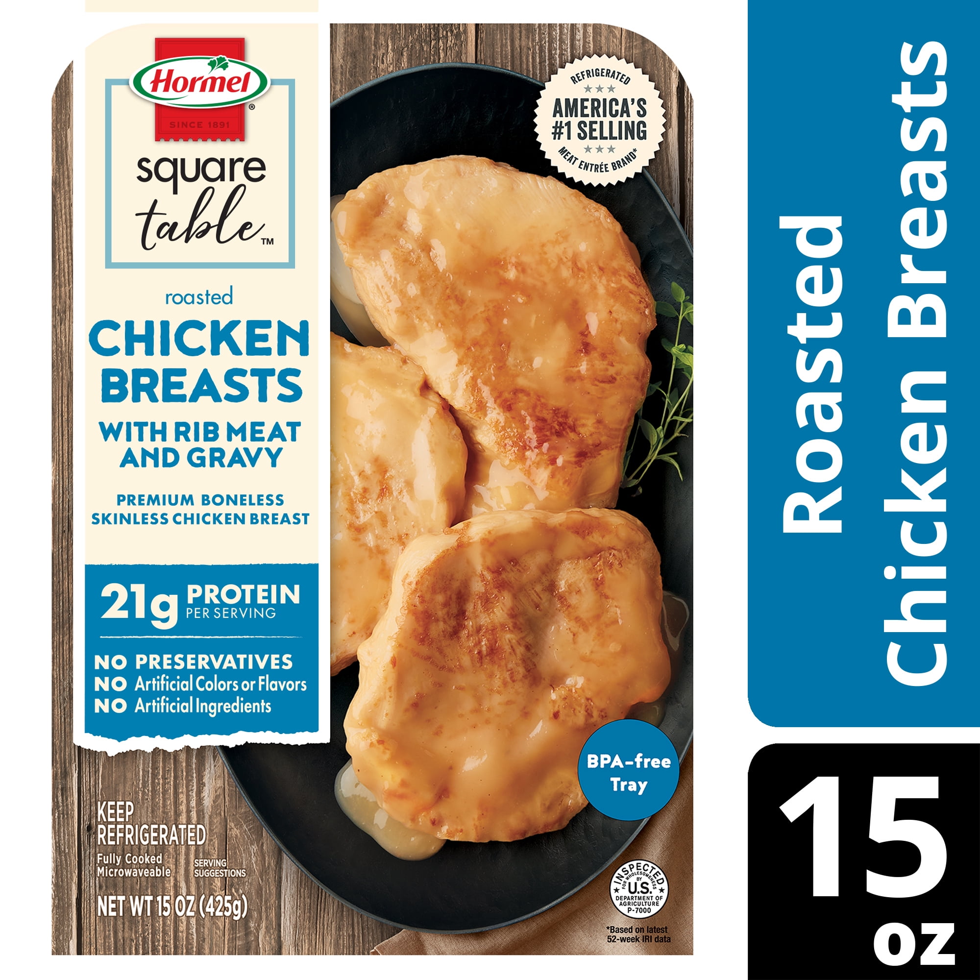 HORMEL SQUARE TABLE Roasted Chicken Breasts with Rib Meat & Gravy Refrigerated Entrée, 15 oz