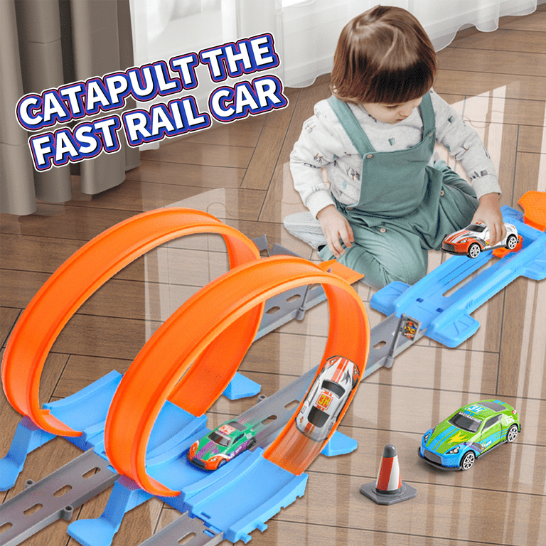 Race Car Track Set Two Player Competitive Car Race Track Toys for Kids 4 High Speed Race Cars 360 Loop Track Car Toys for Boy Girls Christmas