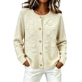 thumbnail image 2 of Bnwani Womens 3D Floral Embroidered Cardigan Sweaters Casual Sweater Coat for Autumn Winter Daily Wear White XL, 2 of 5