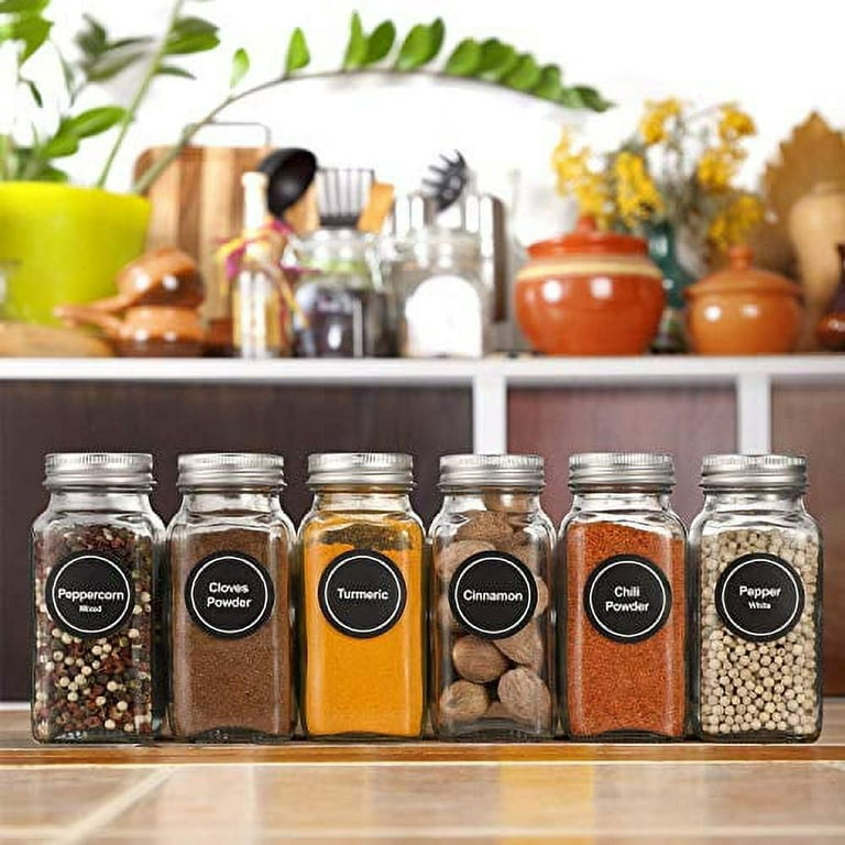 Aozita 24-piece Glass Spice Jars/Bottles [4oz] with Shaker Lids and Metal  Caps - 612 Spice Labels and Silicone Collapsible Funnel Included 