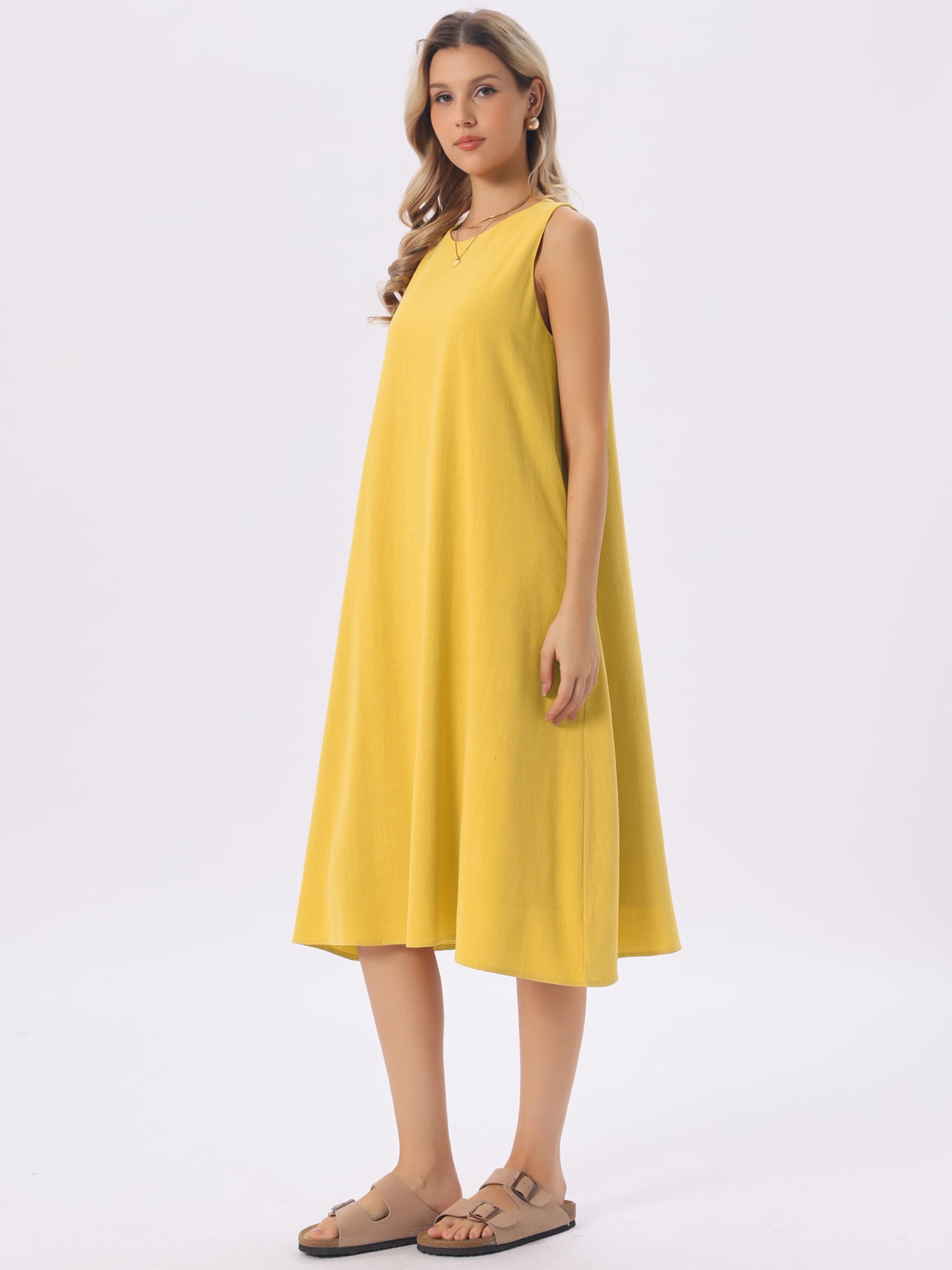 DARING DIVA Linen Sleeveless Dress Large Yellow