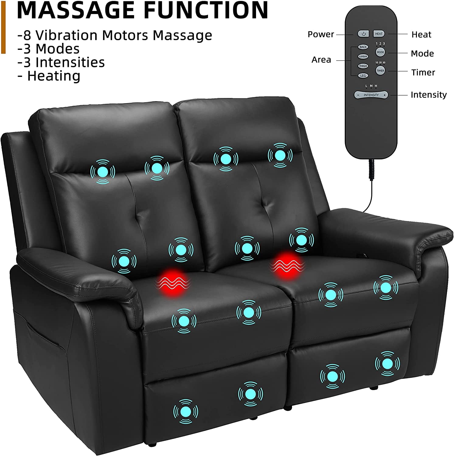 LVUYOYO Home Theater PU Leather Manual Recliner Loveseat, Black