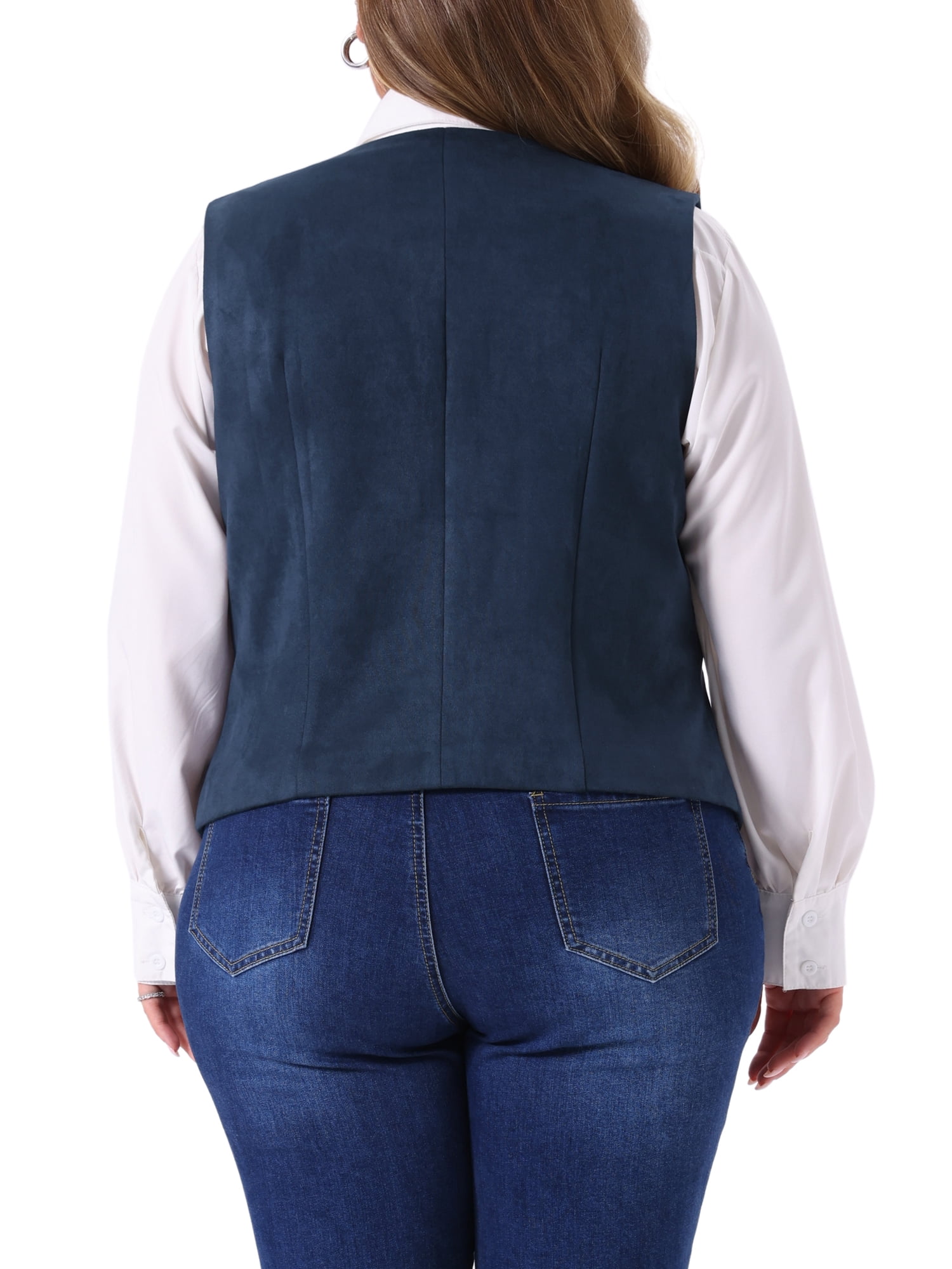DARING DIVA Women's Plus Fully Lined 4 Button V-Neck Dressy Suit Vest 4X Navy Blue
