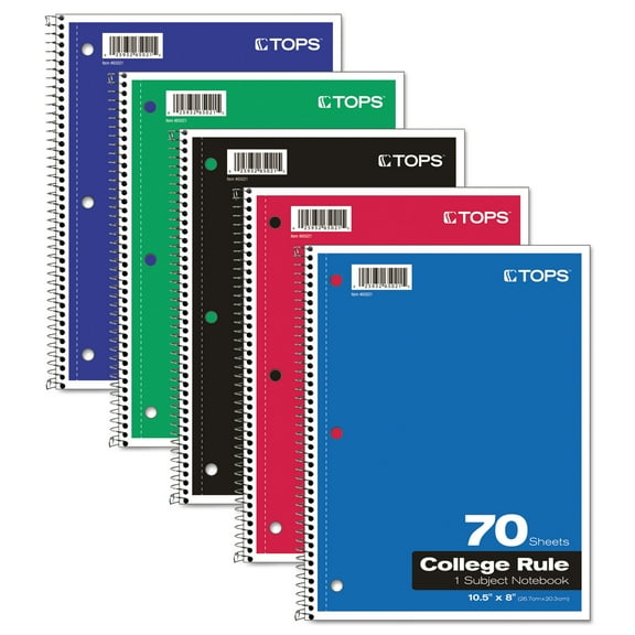 (Single notebook) Tops 65021 10-1/2" X 8" Wirebound Notebook Assorted Colors 70 Sheets (colors may vary)