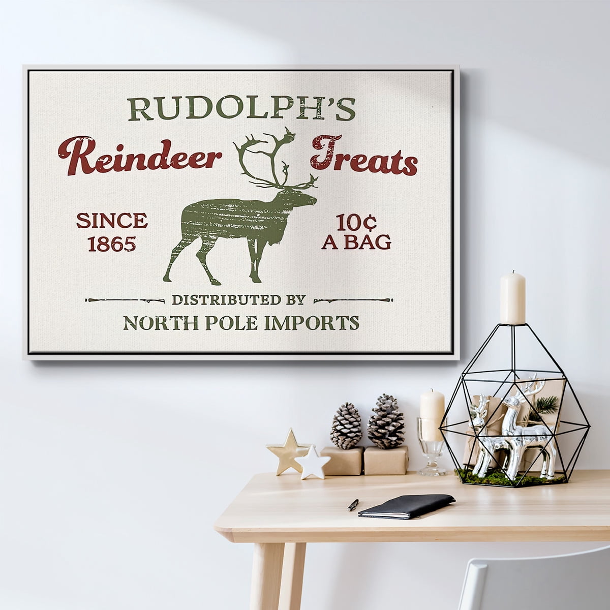 Christmas Farm Sign IV - Framed Gallery Wrapped Holiday Canvas - 27 x 41 - White Frame