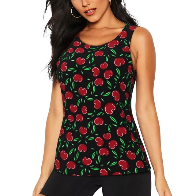 Fotbe Cherry Blusas Sin Mangas para Mujer – Estilo Casual, Corte Suelto, Slim-Fit, Cuello Redondo Deportivo, Tops de Verano para Gimnasio y Yoga-X-Large