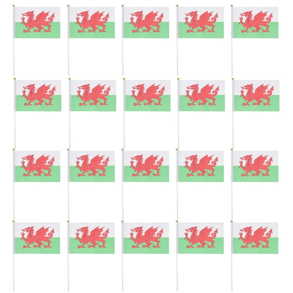 CIMAXIC waving flag 20pcs Wales Hand Waving Flags Welsh National Country Flag Mini Polyester Office Desk & Little Table Flags 14x21cm,8.27"X5.51"X11.81"