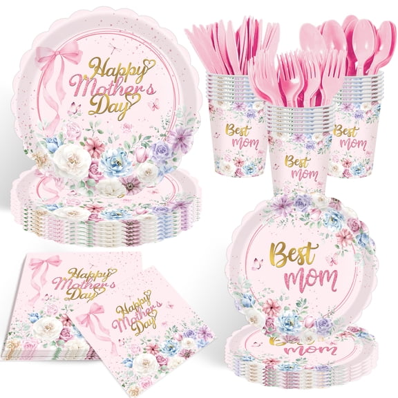 100 Pieces Mother's Day Themed Tableware Set – Garden Floral Disposable Plates, Napkins for Spring Birthday, Bridal Shower, Afternoon Tea Party, and Mother’s Day Celebrations – Serves 20 Guests