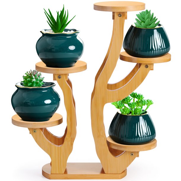 XXXFLOWER 5 Tiered Plant Stand Bamboo Mini Succulent Windowsill Shelf