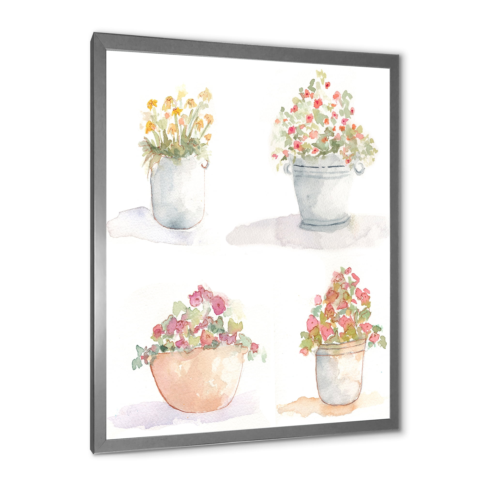 Designart 'Abstract Four Outdoor Flower Pots' Traditional Framed Art Print