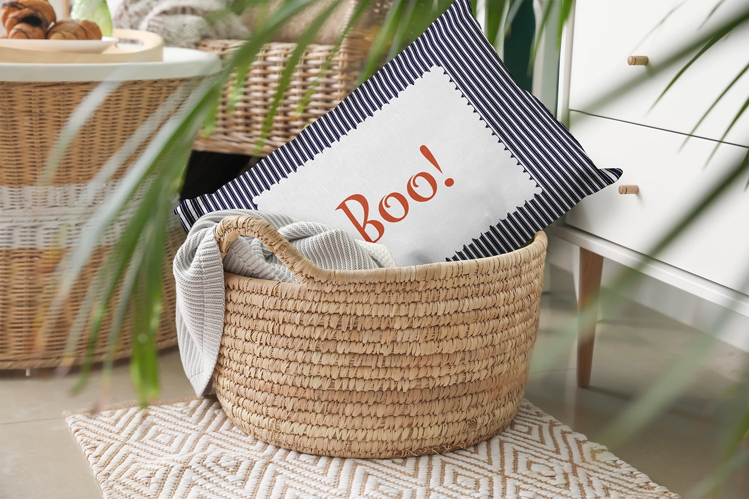 20" x 14" Simply Daisy Halloween Boo Ticking Polyester Accent Pillow, Navy Qty 1