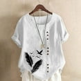 thumbnail image 1 of Aqestyerly Haut à Manches Courtes en Solde, T-Shirt Décontracté en Lin à Col Rond Imprimé pour Femmes, Coupe Décontractée/blanc (TTG), 1 of 4