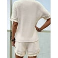 thumbnail image 4 of Womens Fringe Trim Textured Short Two Piece Set Waffle Tops and Short Sets L, 4 of 6