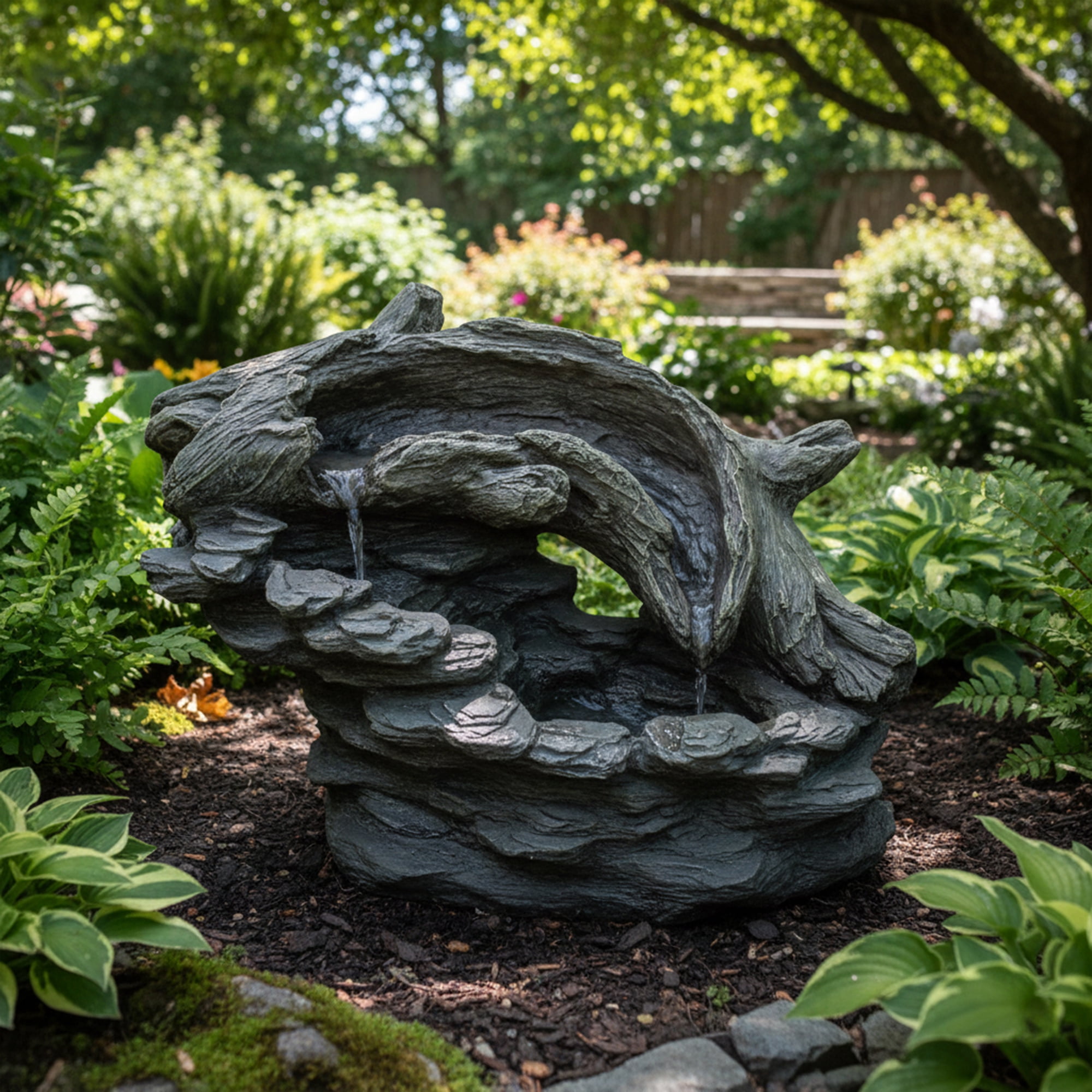 Northlight 27" Faux Wood and Rock Outdoor Garden Water Fountain