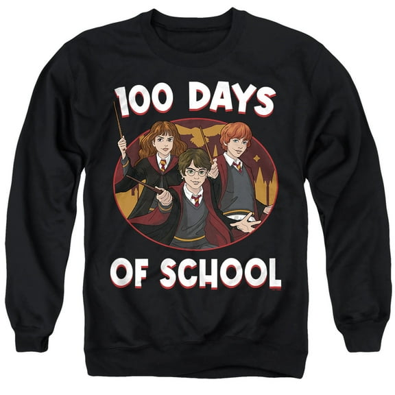 Harry Potter 100 Days of School Unisex Adult Crewneck Sweatshirt, Black, 2X-Large