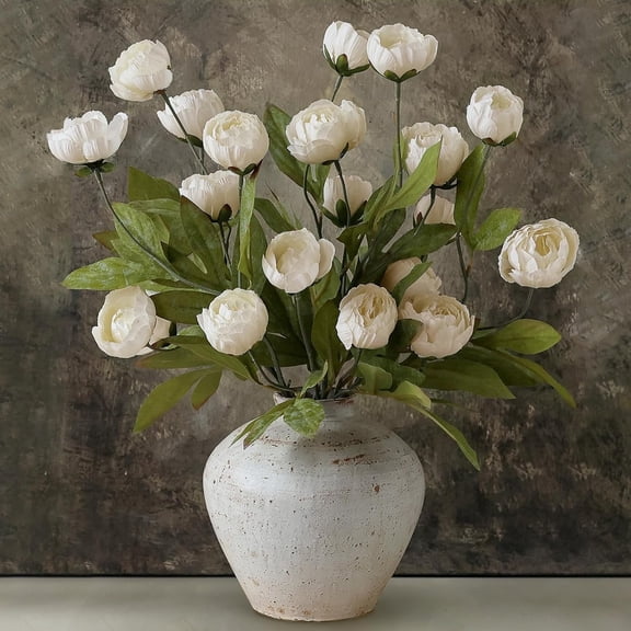 6 Pcs Faux Silk Peony Artificial Flowers for Vase -27", Bulk Fake Peonies Branches with Stems for DIY Bouquet Centerpieces Wedding Fillers Arrangements Shower Decorations (Cream)