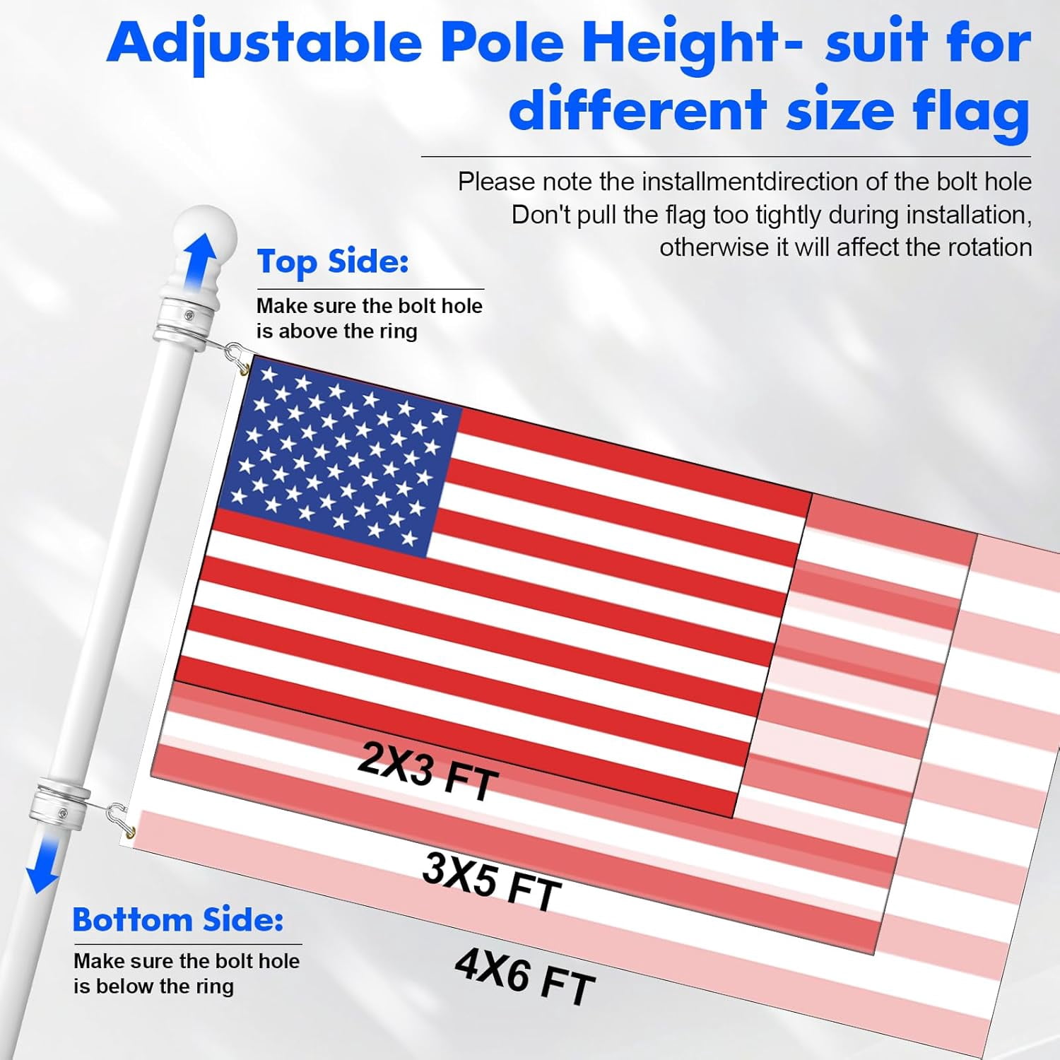 Flag Pole Kit- Stainless Steel 5 FT Flag Poles with1 Inch Metal 360° Rotating Flag Pole Rings Clip, Two-Position Flag Pole Holder Brackets Mounting for Outside House Outdoor Porch(5 FT - Sliver)