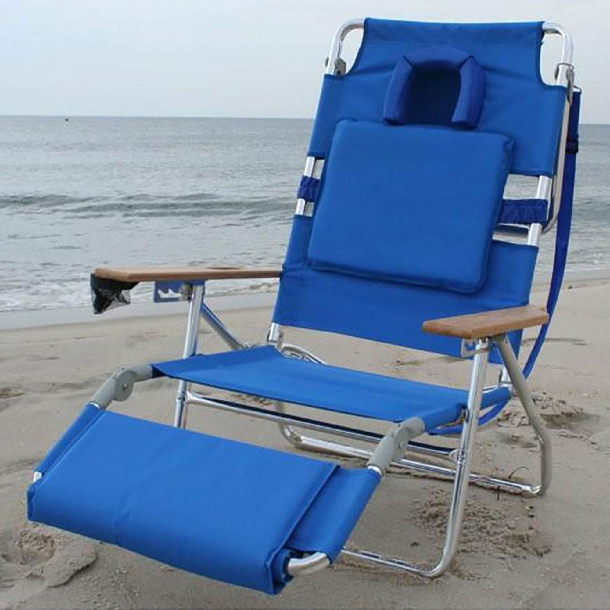 Ostrich Deluxe 3N1 Lightweight Outdoor Beach Lounge Chair w Footrest Blue Foldable Flat Lay Tanning Face Hole Walmart