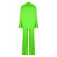 thumbnail image 6 of REORIAFEE Womens Summer Two Piece Outfits Workout Sets Casual Sweatsuits Date Night Outfit Two Piece Women's Casual Turn down Collar Long Sleeve Shirt Tops Trousers Set Suit Green S, 6 of 7