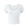 thumbnail image 5 of Top de punto acanalado corto, Top de cuello redondo de manga corta Top de cuello redondo de manga corta Camisa de cuello redondo de corte ajustado Diseño elevado, 5 of 5