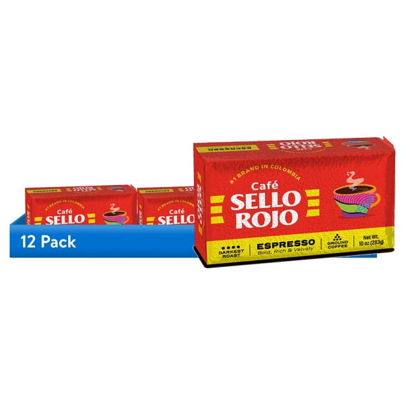 (12 pack) Café Sello Rojo Espresso, 100% Latin American Coffee, Darkest Roast Ground Coffee Brick, 10 oz