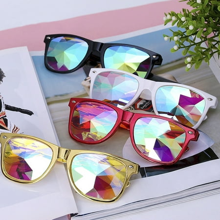 C.F.GOGGLE Fashion Steampunk Goggles Kaleidoscope Glasses Round Rave Festival Diffraction Sunglasses for Women Red  Black White