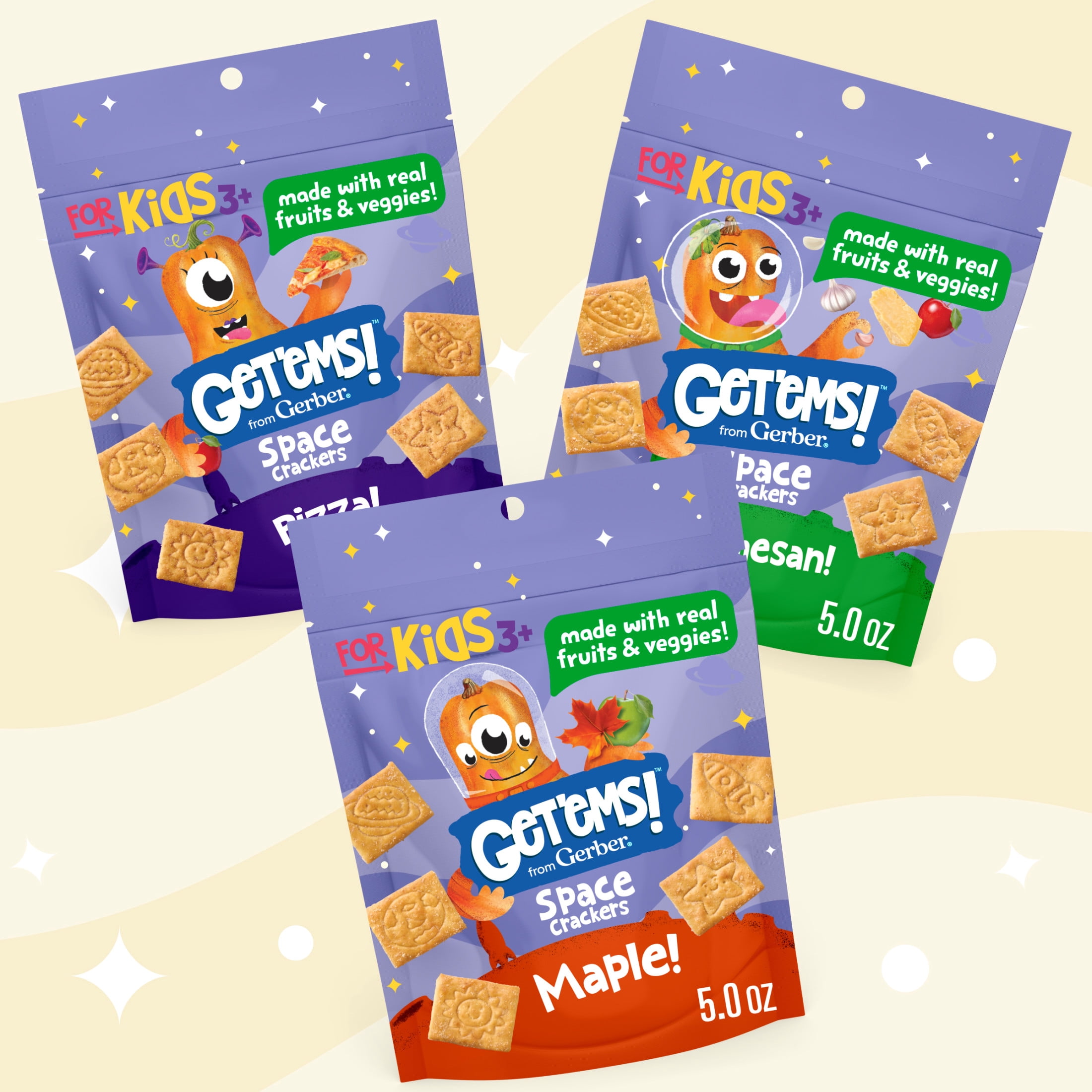 (6 pack) Get'ems! For Kids Space Crackers, Parmesan, Kid Snack, 5 oz Bag