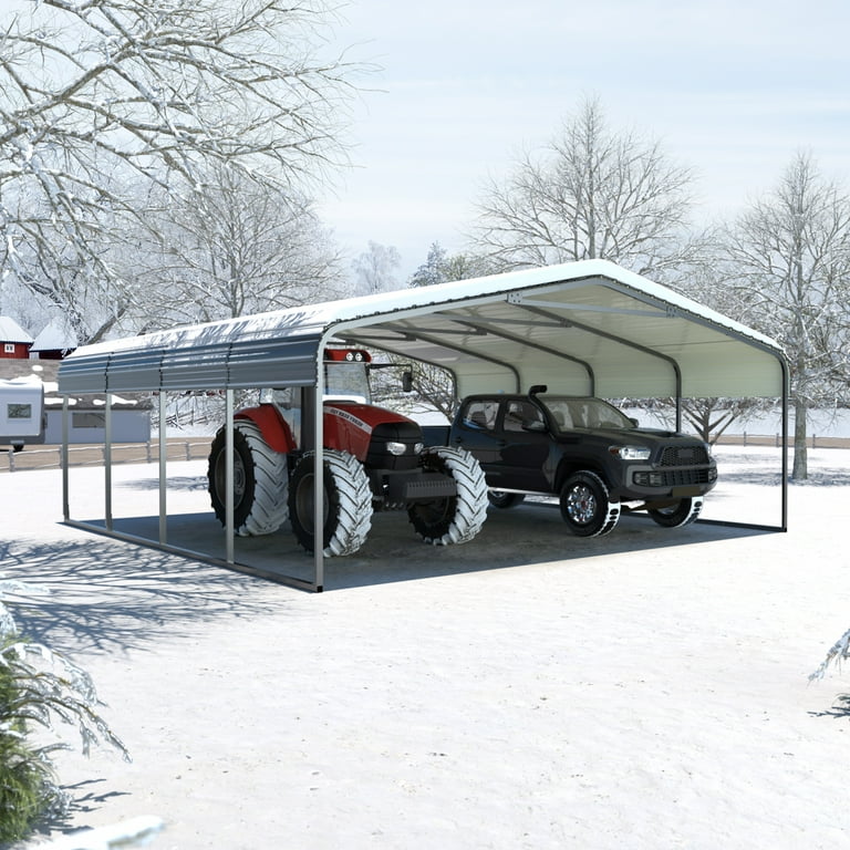 VEIKOUS 20 x 20 x 9.7 Large Truck Covered Heavy Duty Metal Carport with Rust Resistant Frame for Car Shelter Gray Walmart